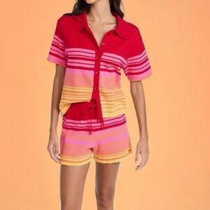 Monrow Women's Sunset Sweater Easy Shirt Sweater Vacation Short Set Size M⭐️